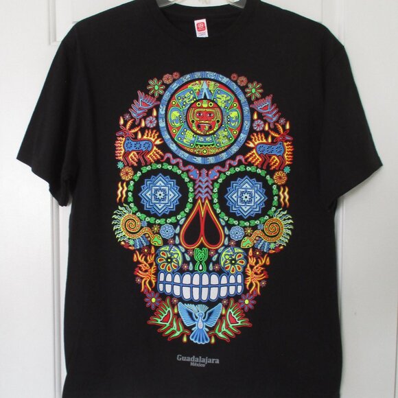 Guadalajara Mexico Mens S/S Cotton Tee Dios de los Muertos NWOT - Size Small - Picture 1 of 2